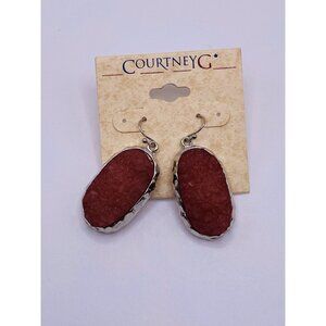 Courtney G Rose Pink Silvertone Druzy Dangle Earrings New